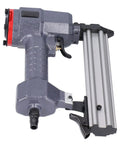 Heavy Duty Pneumatic Brad Nailer Built Like A Tank For Blasting Through Nails With Low Air Consumption And Ergonomic Grip For Tough Diy Home Workshop Essentials, side view with magazine.