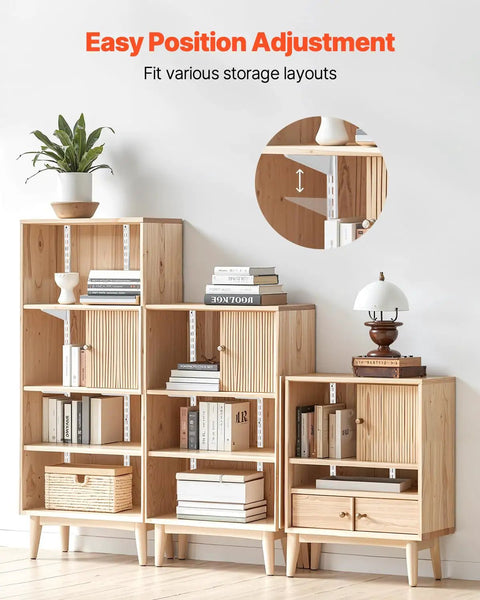 Premium Heavy Duty 60 Inch Shelf Pilasters 5 Pack Dual Track Upright Wall Shelving System Featuring Twin Slot Rails And Hardware For Killer Closet And Cabinet Organization Storage Solutions Silver in wooden shelving layout.