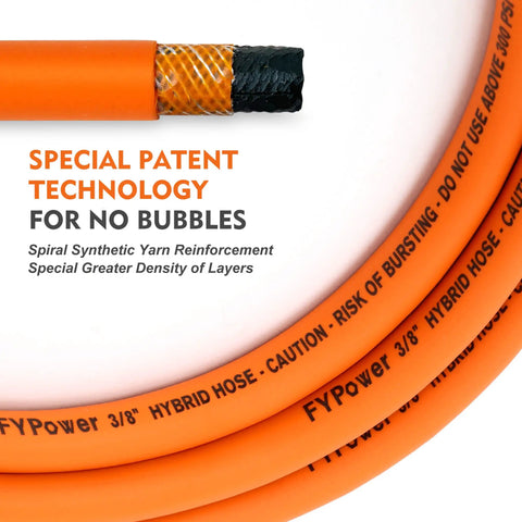 High Performance Hybrid Air Compressor Hose 3 8 By 10 Ft Kink Resistant Whip Line with spiral synthetic yarn reinforcement.