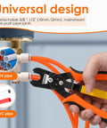 3 In 1 Angled Air Line Removal Pliers For Quick Release Of Push To Connect Pneumatic Fittings One Quarter To One Half Inch Your Go-To Tool For Auto Shop And DIY Air Hose Work, angled black orange pliers for 3/8 and 1/2 inch PEX CPVC pipe