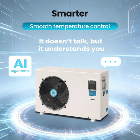 No Sweat Inverter Swimming Pool Heat Pump With Smartphone WiFi Sync And Automatic Defrost Featuring Turbo X Dual Climate Settings For Up To Twenty Three Thousand Gallon Backyard Vibes