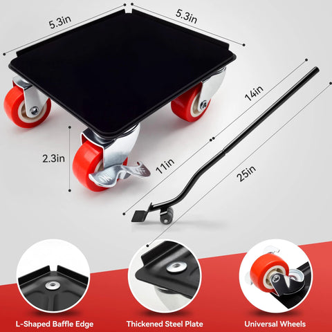 Heavy Duty Industrial Furniture Movers with Wheels and Dolly Lifter Sliders, five casters, black, dimensions shown