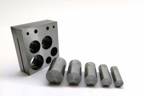 Six Piece Disc Cutter Set With High Carbon Steel Punches and Cutter Block for cutting precise discs from sheet metal