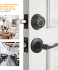 Matte Black Front Door Lock Set With Single Cylinder Deadbolt And Wave Lever Keyed Entry For Right Or Left Handed Doors Built To Last Durable Front Door Hardware For Easy Secure Home Entry shown on door