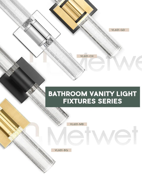 Matte Black LED Vanity Light With Bubble Glass Sconce VL601-MB, part of a bathroom vanity light fixtures series display