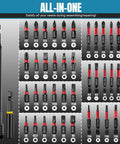 Beefy Magnetic Impact Nut Driver Set With Metric And SAE includes various socket adapters and power bits displayed