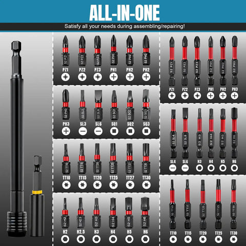 Beefy Magnetic Impact Nut Driver Set With Metric And SAE includes various socket adapters and power bits displayed