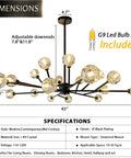 42 Inch Crystal Chandelier Modern Ceiling Light Fixture With 18 Lights For Dining Room G9 Bulbs Included Design and Dimensions Chart