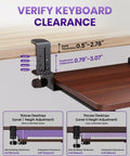 Under Desk Keyboard And Mouse Tray In Walnut Finish A Spacious 20 By 11 Point 8 Inch Board For Space Saving And Ergonomic Comfort For Your All Day Home And Office Setup, clamp detail
