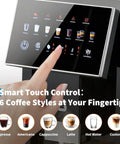 Heavy Duty Espresso Coffee Maker With Adjustable Grinder And Automatic Milk Frother, Featuring A Removable Brewer, Detachable Milk Cup, Triple Flavor Settings, And Sleek Black Finish For Game Changing Morning Sips, showing smart touch control panel.