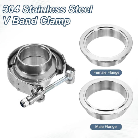Built To Last V Band Clamp With Flange 1.5 Inch 304 Stainless Steel Exhaust Clamp Kit For Auto Includes Male And Female Flanges