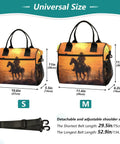 Desert Cowboy Brown Insulated Lunch Bag Cooler Tote For Outdoor Picnic And Camping, showing size with horse design, two sizes displayed