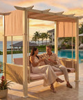 3 Seat Outdoor Porch Swing With Stand And Canopy 2 In 1 Convertible Swing Bed For Adults in resort setting