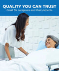 Patient Aid Padded U Slings With Head Support For Hoyer Lifts Soft Polyester Fabric in use with caregiver assisting patient.