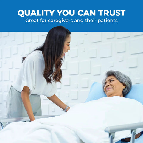 Patient Aid Padded U Slings With Head Support For Hoyer Lifts Soft Polyester Fabric in use with caregiver assisting patient.