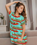Dragon Boat Racing Inspired Women Sleep Shirt Nightgown Soft Cozy Nightdress With Short Sleeves in a living room setting
