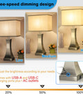 3 Way Dimmable Table Lamp With Touch Control For Bedside Or Desk, Built In USB A And USB C Ports Plus Outlet, 21.6 Inch Tall