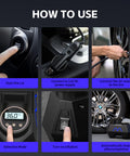 Step-by-step guide for Portable Tire Inflator Air Compressor With Digital Pressure Gauge, 12V DC Car Pump usage