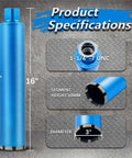 Front view: 3-inch wet diamond core drill bit for concrete, blue, 15-inch drilling depth, 1-1/4-7 UNC segments
