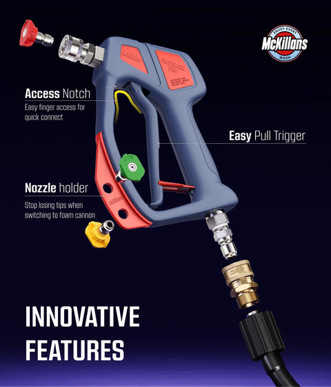 Swivel Gun Pro High Pressure Washer Handle With Three Eighths Inch Male Plug And One Quarter Inch Quick Connector Foam Cannon