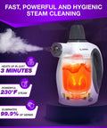 Quick Heat Handheld Steam Cleaner Includes Nine Piece Accessory Kit with 230°F steam output and removable water tank.