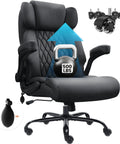 Big And Tall 500Lbs Office Chair With Inflatable Lumbar Support features thick armrests and heavy duty base with upgraded wheels.