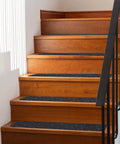 Wooden stairs with 15 Piece Indoor Stair Treads For Wooden Steps Grippy Non Slip Carpet Treads With Gray Stripe Design Polyester