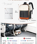 Roller Backpack For Women 2 In 1 Convertible Suitcase And Carry On Bag, Wheeled Travel Backpack With Telescoping Handle, Fits A 15.6 Inch Laptop, Flight Approved, Underseat Size, Beige Weekender Ready shown fitting under airplane seat.