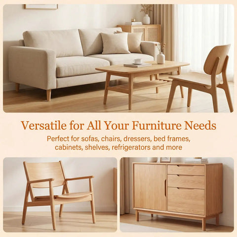 4 Pack Adjustable Furniture Feet Built Tough Solid Steel Table Levelers With Rock Solid Support And Straight Up Simple Setup Includes Protective Felt Pads T Nuts For Zero Wobble Stability; stylish living room setup with sofa, table, and chair.
