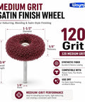 1 1/2 Inch Medium Grit Satin Finish Abrasive Buff Wheel With 1/8 Inch Shank Mounted For Rotary Tools And Flex Shaft.