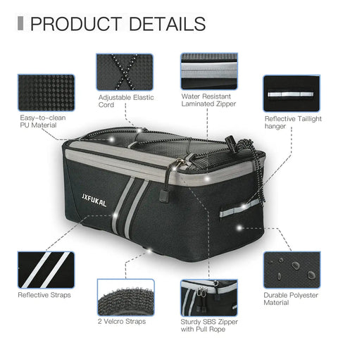 Rear Bike Rack Bag With Rain Cover Waterproof 7L 9L 10L 12L Pannier For Commuter Travel And Outdoor Use Durable PU Leather And Polyester Reflector Adjustable Cord