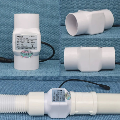 Inline Duct Fan 2 Inch 50mm Kit with Adjustable Speed showing housing and hose connectivity