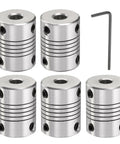 5 Pack Aluminum Alloy Shaft Couplings 6.35mm To 6.35mm Flexible Motor Coupler For CNC Machines And 3D Printers Includes Key Wrench