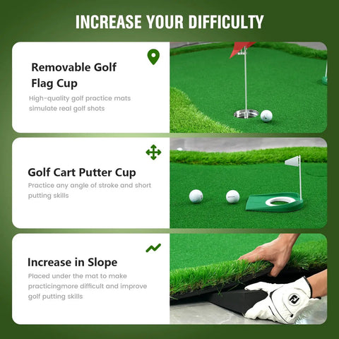 Thickened Realistic Golf Putting Green 5 X 10 Ft Practice Mat For Indoor Outdoor With Three Holes And Training Cup details
