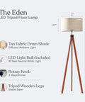 Mid Century Tripod Floor Lamp With Dimmable LED Solid Wood Legs Tall Tree Style Lamp For Living Room Cozy Reading Office Decor Modern Lighting For Any Space Havana Brown with tan drum shade and rotary dimmer