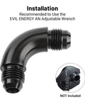 6AN to 6AN 90 Degree One Piece Full Flow Swivel Coupler Union Fitting Aluminum Adapter Pro Grade Beefy 1500 PSI 9/16-18 UNF Minus 40F to 250F 6061T6 Lightweight Durable black 90-degree AN6 male-to-male fitting