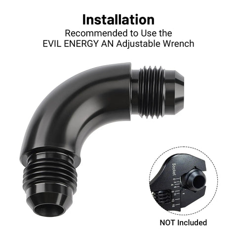 6AN to 6AN 90 Degree One Piece Full Flow Swivel Coupler Union Fitting Aluminum Adapter Pro Grade Beefy 1500 PSI 9/16-18 UNF Minus 40F to 250F 6061T6 Lightweight Durable black 90-degree AN6 male-to-male fitting