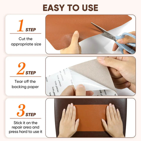 Steps to use Self-Adhesive Leather Repair Patch Kit With Three 8.3 x 11 Inch Patches For Furniture Car Seats Couches And Office Chairs Black