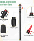 Telescoping Tarp Poles 4 Section Adjustable Aluminum Heavy Duty Poles 8.7 Feet Shade Sail Canopy Support with features labeled