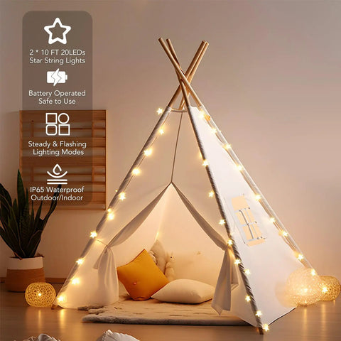Battery Operated Star String Lights With Remote, 40 LED, 20 Ft Waterproof Fairy Lights, Warm White Glow, Party Ready For Home, Christmas, Wedding, Garden Decor, 8 Modes