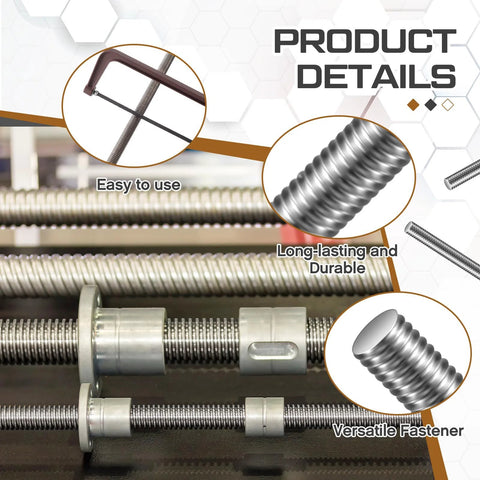 Blulu 4-pack 1/2-13 304 stainless steel fully threaded rods, 36 in length, right-hand threads