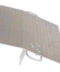 Built Different Aluminum Dock Plate For Two Wheel Hand Trucks 500 Lb Load Rating Loading Bridge Ramp 24 By 30 Inch shown in angled view.