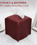 Durable PU Leather Tissue Box Cover Holder Square Modern Dispenser For Bathroom Vanity Nightstand Office Desk And Car Fits Standard Tissue Boxes Wine Red Great Gift For Home And Office Decor