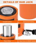 Nilight 20T orange hydraulic jack ram kit; metal cylinder with chrome piston, dust cover and 3/8 in connector.