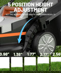 Cordless Lawn Mower 13 Inch Handy 20V Electric Mower For Garden Yard And Farm Lightweight With Five Adjustable Heights And No Fuss Two 4Ah Batteries Included For Easy Yard Work And Maintenance. height adjustment dial