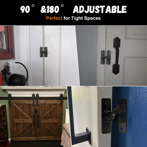Hassle Free Barn Door Lock And Flip Latch For Sliding Doors Quick Adhesive Mount To Keep The Kiddos Safe Heavy Duty Zinc Alloy Construction Stays Put In Black adjustable latch on tight space doors