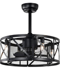 Neojoyoenix 20" 'Industrial Ceiling Fan with Remote Control,3 Speed,AC Motor, Timing,5 PC Blades Small Size - for Bedroom, Living Room ,  NOT Included Bulbs ,  Matte Black, top view with metal cage design.