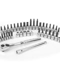 42 Piece Hex And Torx Bit Socket Set With One Quarter And Three Eighths Drives Push Button Ratchet Precision Driver Heads