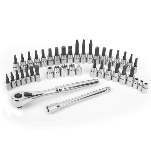 42 Piece Hex And Torx Bit Socket Set With One Quarter And Three Eighths Drives Push Button Ratchet Precision Driver Heads
