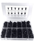 Rig Ready Black Nylon Push Type Retainer Clip Assortment Kit For Auto Bumper Fender Liner Trim Panel Fasteners in storage case.